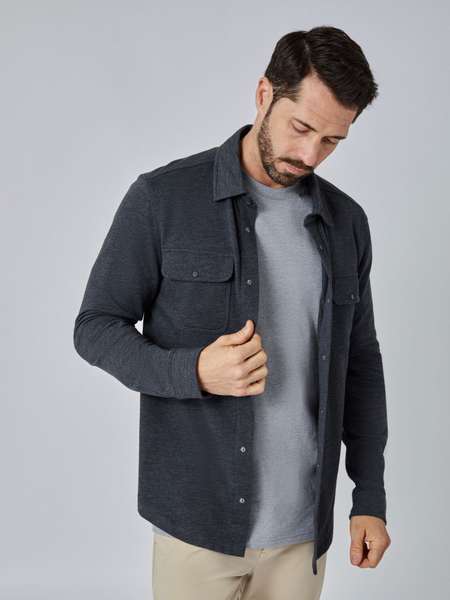 Sweatshirt Jacket | Charcoal Grey Button Up Shacket | Fresh Clean Threads